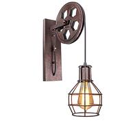 Applique Murale Industrielle Poulie Design Suspension Luminaire Vintage Métal en forme Cage Noir Rétro E27 Lampe de Mur Loft Corde Ajustable (Rouille rouge -1pcs)