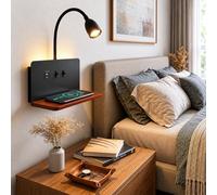 Applique Murale Intérieure avec Chargeur sans Fil et Ports USB, Lampe Chevet Murale Moderne, Liseuse LED Col de Cygne Lumière 3 Températures,Blanche Chaude Veilleuse Éclairage d'ambiance de la chambre