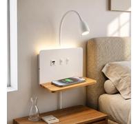 Applique Murale Intérieure LED, Lampe Murale Chambre avec Port USB Et Chargeur Sans Fil 10W, Lampes Lecture Dimmable Flexible à 360°, Lampe De Chevet Murale Avec Interrupteur et Fiche