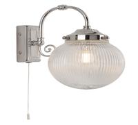 Applique murale Ip44 pour salle de bain Belvue 1 flamme, abat-jour sphérique transparent, chrome clair