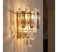 Applique Murale Lampe De Chambre 2 Braches Cristaux Fumés Clairs H 34 Cm