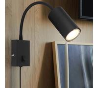 Applique murale, lampe de chambre, lampe de bureau avec prise, réglable de manière flexible, interrupteur, métal noir, GU10, LxlxH 32x7x44 cm