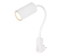 Applique murale Lampe de chambre, liseuse avec prise, lampe de couloir, bras mobile, spot flexo, métal, blanc, douille GU10, DxH 5,5x43 cm