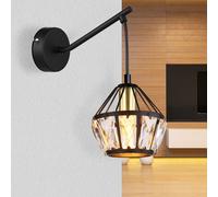 Applique murale lampe de couloir lampe de salon, métal cristaux de verre noir laiton clair, classique, 1x douille E14, DxH 12,5x25cm