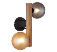 Applique murale, lampe de couloir, métal, aspect bois, noir, globes en verre, H 32 cm