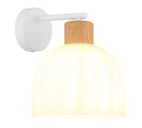 Applique murale Lampe de couloir Métal blanc mat Bois brun Verre opalin H 24 cm