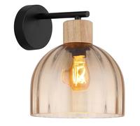 Applique murale Lampe de couloir Métal noir mat Verre ambre Bois E27 H 24cm