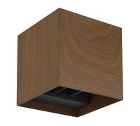 Applique murale lampe d'extérieur marron spot mural maison moderne spot LED up & down aspect bois, aluminium, 2x LED 3W 290lm 3000K blanc chaud, LxlxH 10x10x10 cm