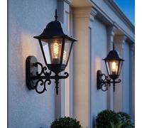 Applique Murale Lampe Extérieure Lanterne de Jardin Aluminium Verre Noir 2er Set