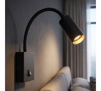 Applique Murale Lampe LED Métal Noir Mat Interrupteur Bras Flexible Pivotant H