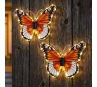 Lampe solaire murale Lampe d'extérieur Jardin Figure Papillon Motif Capteur crépusculaire, plastique, LED, HxLxP 24,5x35x2,5 cm, lot de 2