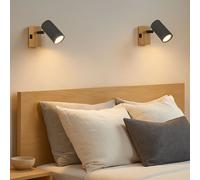 Applique murale Lampe en bois Lampe de salon marron,avec spot réglable, métal noir graphite marron, 1x GU10, LxH 7x10 cm, set de 2