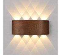 Applique Murale LED 8W,Intérieur Exterieur Murale,IP65 Lampe 3000K Murales | Blanche Chaude Moderne Carré Up Down en Aluminium pour Chambre, Salon, Hôtel (Brun noyer)