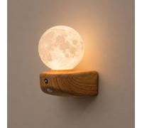 Applique Murale LED à Détecteur De Mouvement, Veilleuse Lune Magnétique Rechargeable USB Sans Fil, Lampe Murale à Piles Pour Chambre, Escalier, Salon, éclairage Intérieur (Light Wood Grain)