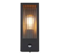 Applique murale LED avec détecteur de mouvement Lampe d'extérieur verre noir Capteur, métal, 1x E27 LED blanc chaud, LxlxH 15,4x12x32 cm