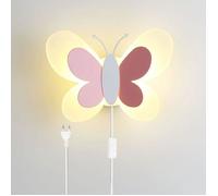 Applique murale LED avec interrupteur, câble et prise, lampe de chevet, veilleuse papillon tricolore à intensité variableMHZB