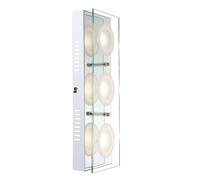 Applique murale LED chromée, luminaire de chambre à coucher, de salon, 3 ampoules, verre satiné transparent, 3x 5W 3x 360lm 3000K, LxPxH 3 x12,5x6,5 cm