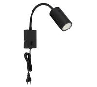 Applique murale LED, dimmable avec télécommande, lampe de chambre avec prise, liseuse, changement de couleur RVB, flexible, interrupteur, métal noir, 3,5W 290lm blanc chaud, LxPxH 32x7x44 cm
