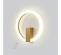 Applique Murale LED d'intérieur 9W, Lampe de Chevet Ronde à intensité Variable avec télécommande, Anneau en métal et Acrylique pour Chambre, Salon, Couloir, vitrine