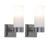 Applique murale LED en verre IP44 pour salle de bain, applique en verre opale pour salle de bain, métal nickel mat, 1x 6W 300Lm blanc chaud, HxP 18,5x11,5 cm, lot de 2