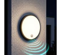 Applique murale LED extérieure, forme ronde, avec détecteur de mouvement, 1010 lumens, 3000 K, indice de protection IP65, couleur anthracite
