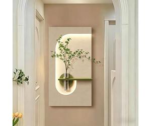 Applique Murale LED Facile à Installer pour Home Decor, Art Mural LED 3D de Luxe avec Végétaux & Vase de Stockage d'Eau, Décoration Murale Minimaliste pour Salon Entrée(A,80*150cm/31.5*59.1in)