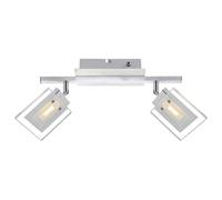 Applique murale LED, plafonnier, éclairage de salon, éclairage de salle à manger, réglable, en aluminium chromé avec spots en verre, 2x 5W 380lm blanc chaud, LxlxH 34,5x10x20 cm