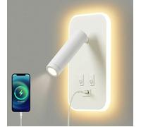 Applique murale LED - PZVV - Liseuse de chevet - Interrupteur intégré - Port USB rechargeable - Éclairage réglable