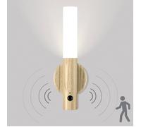Applique murale LED sans fil bois clair rechargeable USB avec détecteur de mouvement, magnétique, 18 cm