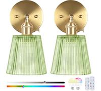 Applique murale LED sans fil d'intérieur, alimentée par batterie, intensité variable, 15 couleurs RGB, avec télécommande et minuterie, style vintage, batterie 2500 mAh, lampe de lecture réglable, or,