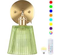 Applique murale LED sans fil d'intérieur, alimentée par batterie, intensité variable, 15 couleurs RGB, avec télécommande et minuterie, style vintage, batterie 2500 mAh, lampe de lecture réglable, or,