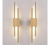 Applique murale linéaire LED noire - Applique murale longue - Décoration murale - Lot de 2 bandes intérieures - Éclairage mural doré - Lampe murale nordique moderne pour chambre à coucher, chevet,