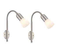 Applique murale liseuse applique Flexo chambre lit avec câble, spot mobile, métal nickel verre blanc, 1x douille E14, HxLxPxÜ 46x29,5x23,5x26 cm, lot de 2
