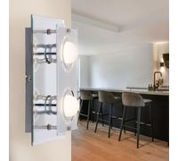 Applique murale salle de bain couloir lumière mur chrome applique verre salon, miroir, 2x LED 4W 350Lm blanc chaud, LxlxP 27x16x9 cm