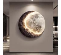 Applique murale Lune en relief 3D, tableau lumineux LED rond avec texture grès, intensité réglable par télécommande, alimentation USB, décoration moderne pour entrée(Style 2,80cm/31.5in)