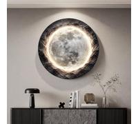 Applique murale Lune en relief 3D, tableau lumineux LED rond avec texture grès, intensité réglable par télécommande, alimentation USB, décoration moderne pour entrée(Style 1,40cm/15.7in)