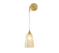Applique Murale Moderne En Laiton, Abat-Jour En Verre Martelé, 3 Couleurs D'Intensité, Hauteur Réglable, Culot E14 Doré Et Cuivré, Style Nordique, Diamètre 11,8 Cm (4,65 Pouces), Idéale Pour Chambre O