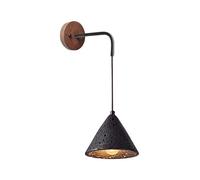 Applique murale moderne en travertin, applique murale suspendue E27 avec abat-jour en pierre conique, applique murale suspendue réglable, luminaire mural de chevet for chambre à coucher(Black)