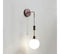 Applique Murale Moderne pour Chambre à Coucher avec Interrupteur Et Cordon Globe en Verre Opalin Lampe de Chevet Vintage pour Chambre d'enfant Style Ferme
