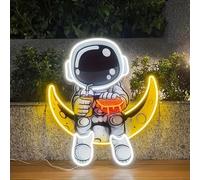 Applique murale néon astronaute assis sur la lune, pour chambre à coucher, salle de jeux, bar, grotte d'homme, alimentation USB, cadeau pour adolescents, garçons, amateurs d'espace