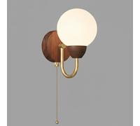 Applique Murale Nordique Moderne, Globe En Pe Blanc Dépoli Avec Bras En Métal Doré, Base En Noyer Et Interrupteur À Chaînette, Luminaire Led Câblé, Pour Chambre, Salon, Table de Chevet (12 Cm/4,72 Po)