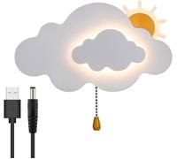 Applique Murale Nuage Interieur Chambre Enfant avec Interrupteur, Lampe USB Rechargeable de Chevet Sans fil Metal 5000 mAh Batterie