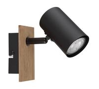 Applique murale orientable Spot mural en bois Salon Applique murale noire Couloir, MDF métal, douille GU10, LxlxH 15,1x6x13,4 cm