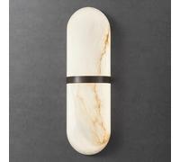 Applique Murale Ovale en Pierre, Finition Laiton et marbre Naturel albâtre, avec variateur LED, idéale pour la Salle de Bain, Le Salon, la Chambre, la Cuisine et la Salle à Manger.