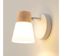 Applique Murale pour Chambre à Coucher, Lampe de Chevet réglable en Bois Blanc Vintage avec Abat-Jour en Verre dépoli, Lanterne pivotante à 90° pour Bureau, culot E27