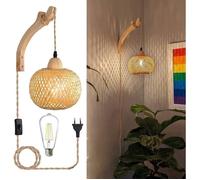 Applique Murale - PZCC - Vintage - Bois Massif - Rotin Naturel - E27