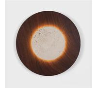 Applique Murale Ronde rétroéclairée en travertin Naturel avec Cadre en Bois de Noyer, Lampe à Halo réglable pour Chambre, Salon ou Table de Chevet