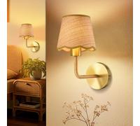 Applique murale Rosikey en rotin vintage - Lampe murale en corde de chanvre design bohème - Lampe de couloir E27 avec ampoule, lot de 1