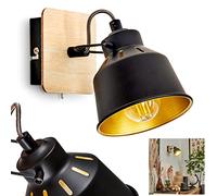 Applique murale Safari en métal/bois noir/chrome/or/marron clair, lampe réglable au design rétro/vintage, effet de lumière et interrupteur marche/arrêt sur le boîtier,E14, ampoule(s) non incluse(s)