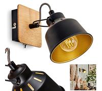 Applique murale Safari en métal/bois noir/chrome/or/nature,lampe réglable au design rétro/vintage, effet de lumière et interrupteur marche/arrêt sur le boîtier,1 ampoule E14, ampoule(s) non incluse(s)